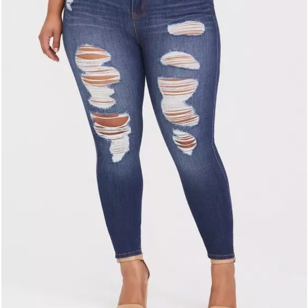 Torrid bombshell skinny, premium Blue Distressed Skinny Jeans